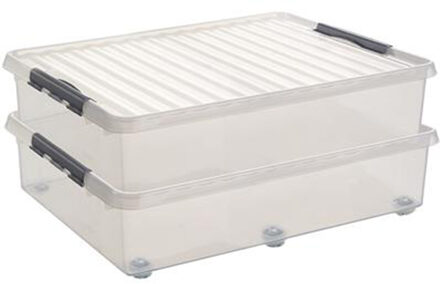 SunWare opslagbox - 2x stuks - met deksel - kunststof - 60 liter - 80 x 50 x 20 cm - opslagdoos