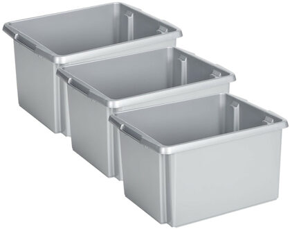 SunWare Opslagbox - 3 stuks - kunststof 32 liter lichtgrijs 45 x 36 x 24 cm