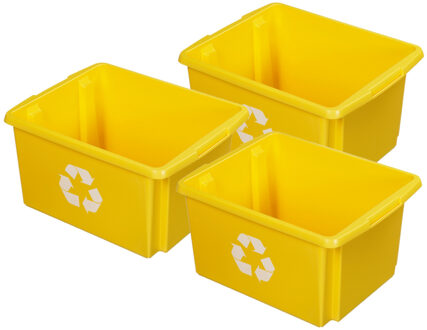 SunWare opslagbox - 3x - geel - 32 liter - 45 x 36 x 24 cm - kunststof - opbergbox