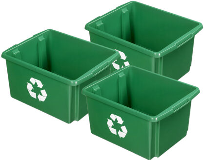 SunWare opslagbox - 3x - groen - 32 liter - 45 x 36 x 24 cm - kunststof - opbergbox