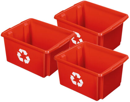 SunWare opslagbox - 3x - rood - 32 liter - 45 x 36 x 24 cm - kunststof - opbergbox