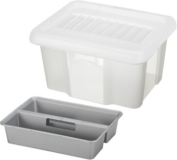 SunWare opslagbox kunststof 24 liter transparant 42 x 33 x 22 cm met deksel en organiser tray - Opbergbox