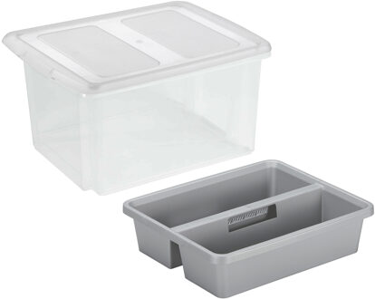 SunWare opslagbox kunststof 32 liter transparant 45 x 36 x 24 cm met deksel en organiser tray - Opbergbox