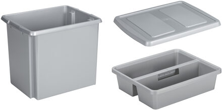 SunWare opslagbox kunststof 45 liter lichtgrijs 45 x 36 x 36 cm met deksel en organiser tray
