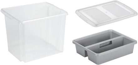 SunWare opslagbox kunststof 45 liter transparant 45 x 36 x 36 cm met deksel en organiser tray - Opbergbox