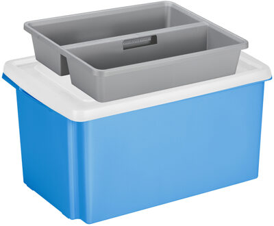 SunWare opslagbox kunststof 51 liter blauw 59 x 39 x 29 cm met deksel en organiser tray - Opbergbox