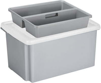 SunWare opslagbox kunststof 51 liter grijs 59 x 39 x 29 cm met deksel en organiser tray - Opbergbox