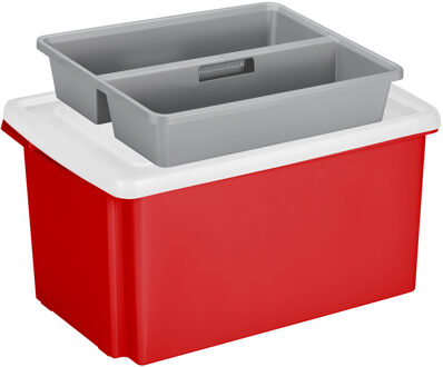 SunWare opslagbox kunststof 51 liter rood 59 x 39 x 29 cm met deksel en organiser tray - Opbergbox