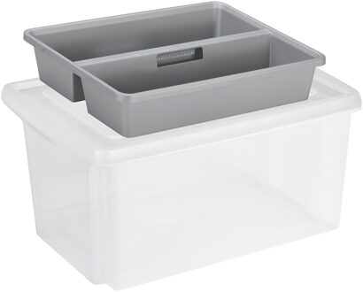 SunWare opslagbox kunststof 51 liter transparant 59 x 39 x 29 cm met deksel en organiser tray - Opbergbox