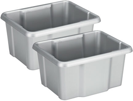 SunWare Opslagbox Nesta - 2x - kunststof - 24L - grijs - 42 x 33 x 22 cm