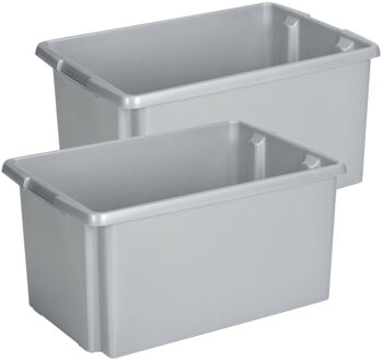 SunWare opslagbox Nesta - 2x - kunststof - 51 liter - grijs - 59 x 39 x 29 cm - stapelbaar