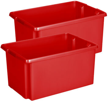 SunWare opslagbox Nesta - 2x - kunststof - 51 liter - rood - 59 x 39 x 29 cm - stapelbaar