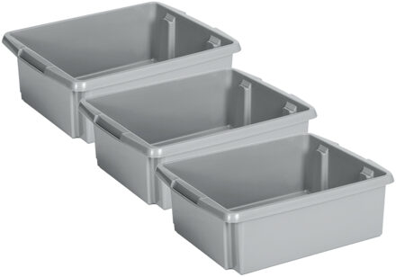 SunWare Opslagbox Nesta - 3x - kunststof - 17L - grijs - 45 x 36 x 14 cm