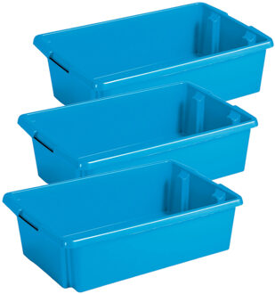 SunWare opslagbox Nesta - 3x - kunststof - 30 liter - blauw - 59 x 39 x 17 cm
