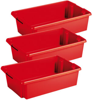 SunWare opslagbox Nesta - 3x - kunststof - 30 liter - rood - 59 x 39 x 17 cm
