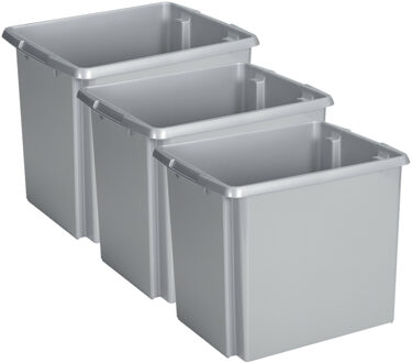SunWare Opslagbox Nesta - 3x - kunststof - 45L - grijs - 45 x 36 x 36 cm
