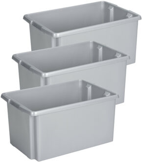 SunWare opslagbox Nesta - 3x - kunststof - 51 liter - grijs - 59 x 39 x 29 cm - stapelbaar