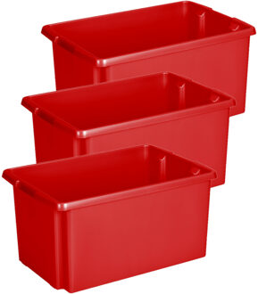 SunWare opslagbox Nesta - 3x - kunststof - 51 liter - rood - 59 x 39 x 29 cm - stapelbaar