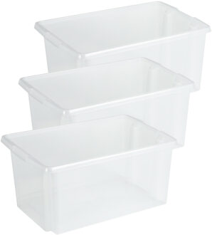 SunWare opslagbox Nesta - 3x - kunststof - 51 liter - transparant - 59 x 39 x 29 cm - stapelbaar
