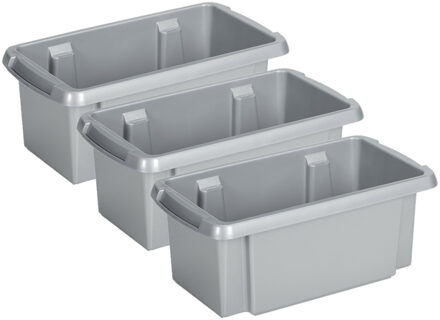 SunWare Opslagbox Nesta - 3x - kunststof - 7L - grijs - 38 x 21 x 14 cm
