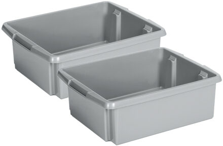 SunWare Opslagbox Nesta - 4x - kunststof - 17L - grijs - 45 x 36 x 14 cm