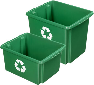 SunWare opslagboxen kunststof groen set van 5x in formaten 32 en 45 liter