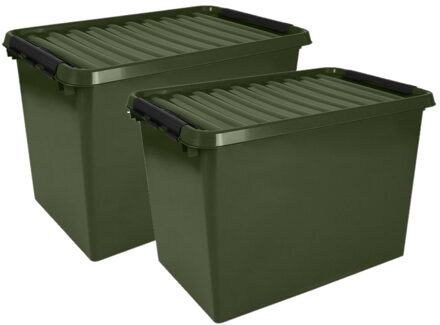 SunWare Opslagboxen met deksel - 2x stuks - 72 L - 60 x 40 x 42 cm - Opbergbox Groen