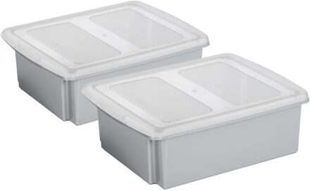 SunWare opslagboxen set - 2x stuks -17 liter - grijs - 45 x 36 x 14 cm - afsluitbare deksel