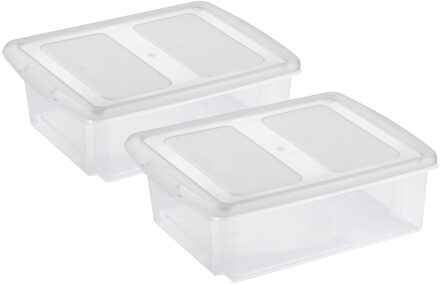 SunWare opslagboxen set - 2x stuks -17 liter - transparant - 45 x 36 x 14 cm - afsluitbare deksel
