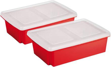 SunWare opslagboxen set - 2x stuks -30 liter - rood - 59 x 39 x 17 cm - afsluitbare deksel
