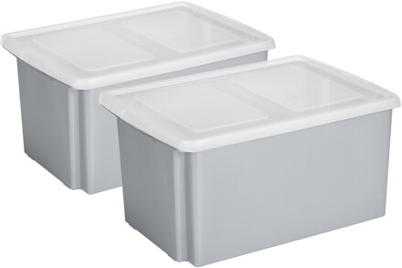 SunWare opslagboxen set - 2x stuks -51 liter - grijs - 59 x 39 x 29 cm - afsluitbare deksel