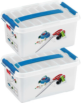 SunWare Q- 2x -LINE Opberg box/opbergdoos - met tray - kunststof - 30 x 20 x 14,5 cm - naaidoos - Opbergbox Wit