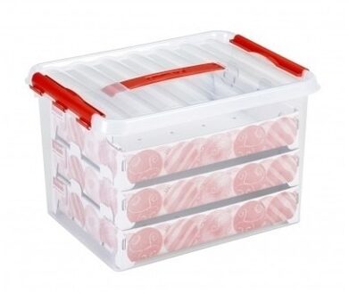 SunWare Q-line Kerstballen Opbergbox 22L - Trays voor 60 kerstballen - Transparant/rood