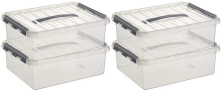SunWare q-line opberg box/opbergdoos - 4x - 10 liter - 40 x 30 x 11 cm - kunststof - transparant