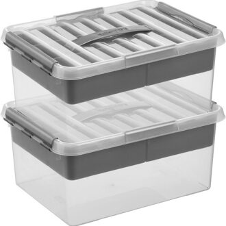 SunWare Q-Line opberg boxen - 2x - met vakverdeling / vakken tray - 15 liter - 40 x 30 x 18 cm