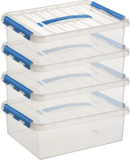 Sunware Q-Line opberg boxen/opbergdozen 10 liter 40 x 30 x 11 cm kunststof - A4 formaat opslagbox - Opbergbak kunststof transparant/blauw