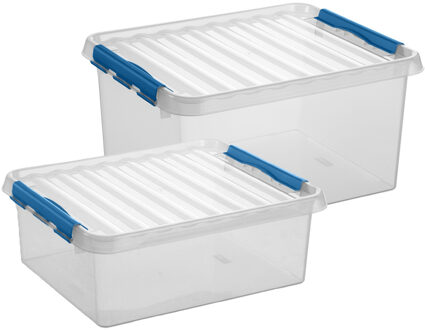 SunWare Q-Line opberg boxen set - 2 maten - 25 en 36 liter - kunststof - transparant/blauw