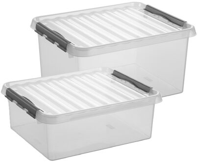 SunWare Q-Line opberg boxen set - 2 maten - 25 en 36 liter - kunststof - transparant/grijs
