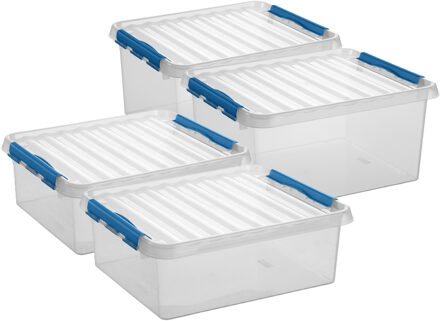 SunWare Q-Line opberg boxen set 4x stuks - 2 maten - 25 en 36 liter - kunststof - transparant/blauw