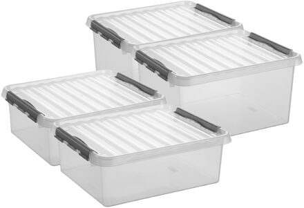 SunWare Q-Line opberg boxen set 4x stuks - 2 maten - 25 en 36 liter - kunststof - transparant/grijs