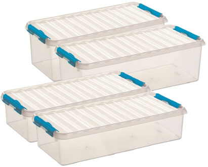SunWare Q-Line opberg boxen set 4x stuks - 2 maten - 6.5 en 9.5 liter - kunststof - transparant/blau
