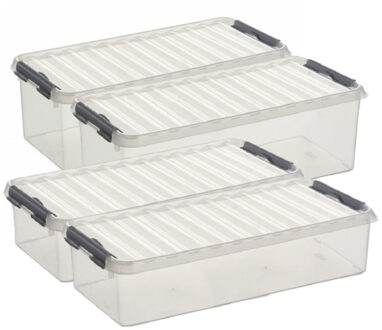 SunWare Q-Line opberg boxen set 4x stuks - 2 maten - 6.5 en 9.5 liter - kunststof - transparant/blau