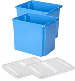 SunWare Set van 2x opslagbox kunststof 45 liter blauw 45 x 36 x 36 cm met deksel - Opbergbox