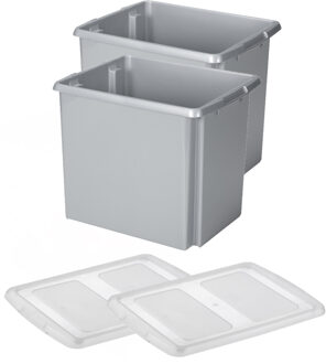 SunWare Set van 2x opslagbox kunststof 45 liter lichtgrijs 45 x 36 x 36 cm met deksel
