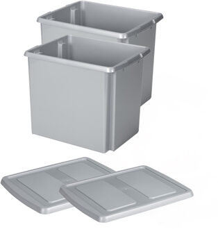 SunWare Set van 2x opslagbox kunststof 45 liter lichtgrijs 45 x 36 x 36 cm met deksel