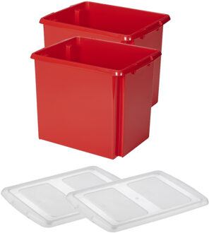 SunWare Set van 2x opslagbox kunststof 45 liter rood 45 x 36 x 36 cm met deksel - Opbergbox