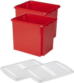 SunWare Set van 2x opslagbox kunststof 45 liter rood 45 x 36 x 36 cm met deksel