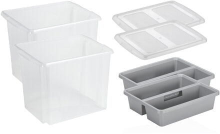 SunWare Set van 2x opslagbox kunststof 45 liter transparant 45 x 36 x 36 cm met deksel en organise