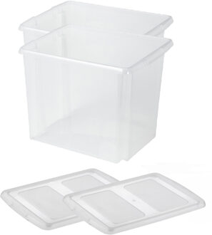 SunWare Set van 2x opslagbox kunststof 45 liter transparant 45 x 36 x 36 cm met deksel