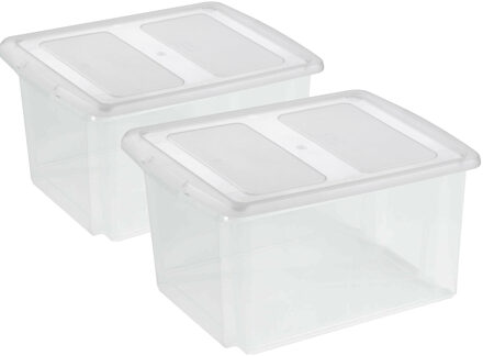 SunWare set van 2x opslagboxen - kunststof - 32 liter - transparant - 45 x 36 x 24 cm - met deksel